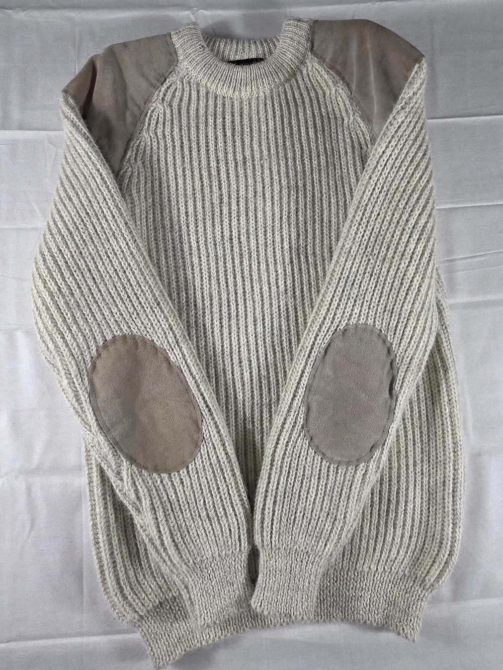 Vintage Maban of Scotland Chunky Fisherman Sweater Suede Elbow Patch Size 18